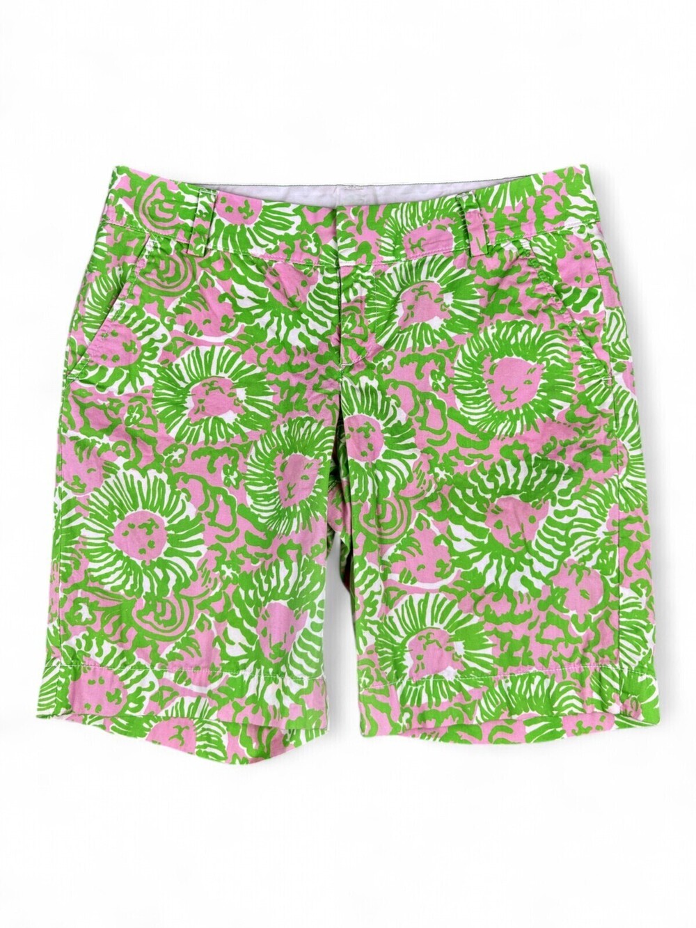 Lilly Pulitzer Bermuda Shorts Size 8 Pink & Green Lion Print